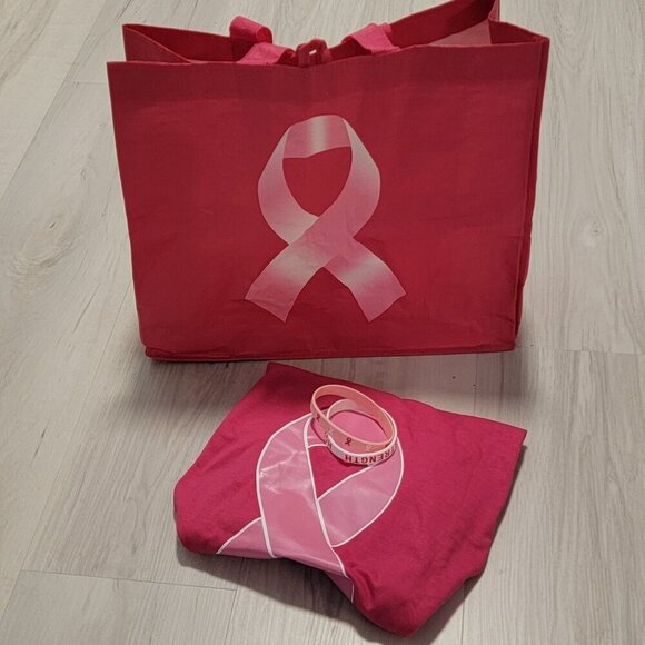 Pink Ribbon Breast Cancer 12 Piece Collection Tee Shrt Bracelets - Picture 2 of 14